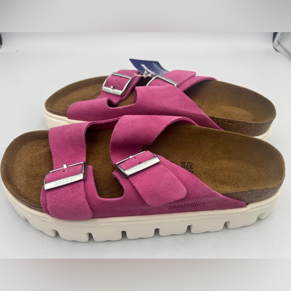 Papillio Birkenstock Arizona BigBuckle Fuschia Suede Platform Sandal SZ EU42 NEW - Picture 13 of 15
